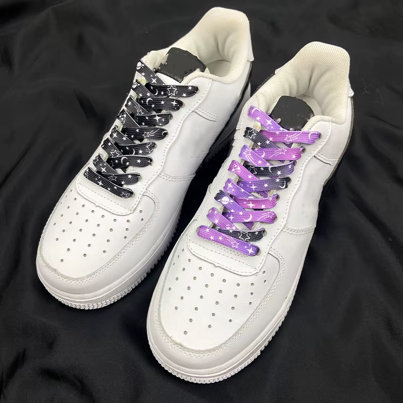 Lacets de chaussures plates classiques avec étoiles, pour baskets, dégradé AF1, arc-en-ciel avec éto