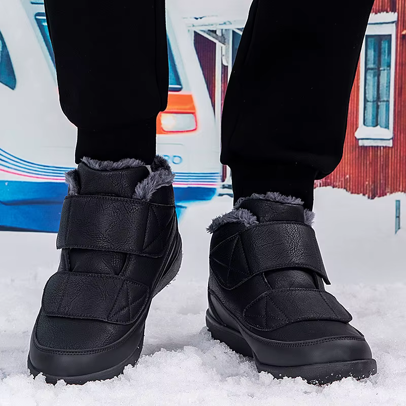 Bottines de neige à bout large pour hommes, chaussures chaudes doublées de fourrure en coton, grande