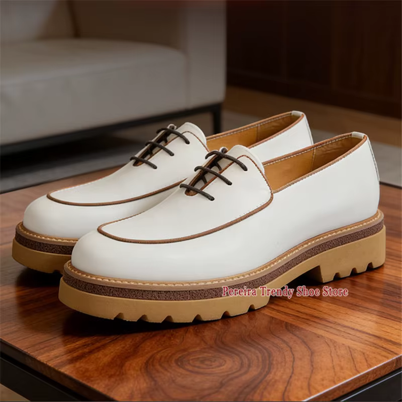 Chaussures Derby classiques faites à la main à semelle épaisse pour hommes, style britannique, en cu