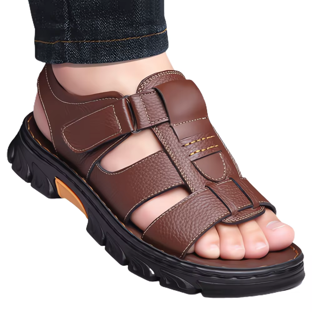 Loveontop sandales hommes nouvelles chaussures de plage pantoufles en peau de vache en plein air antidérapant