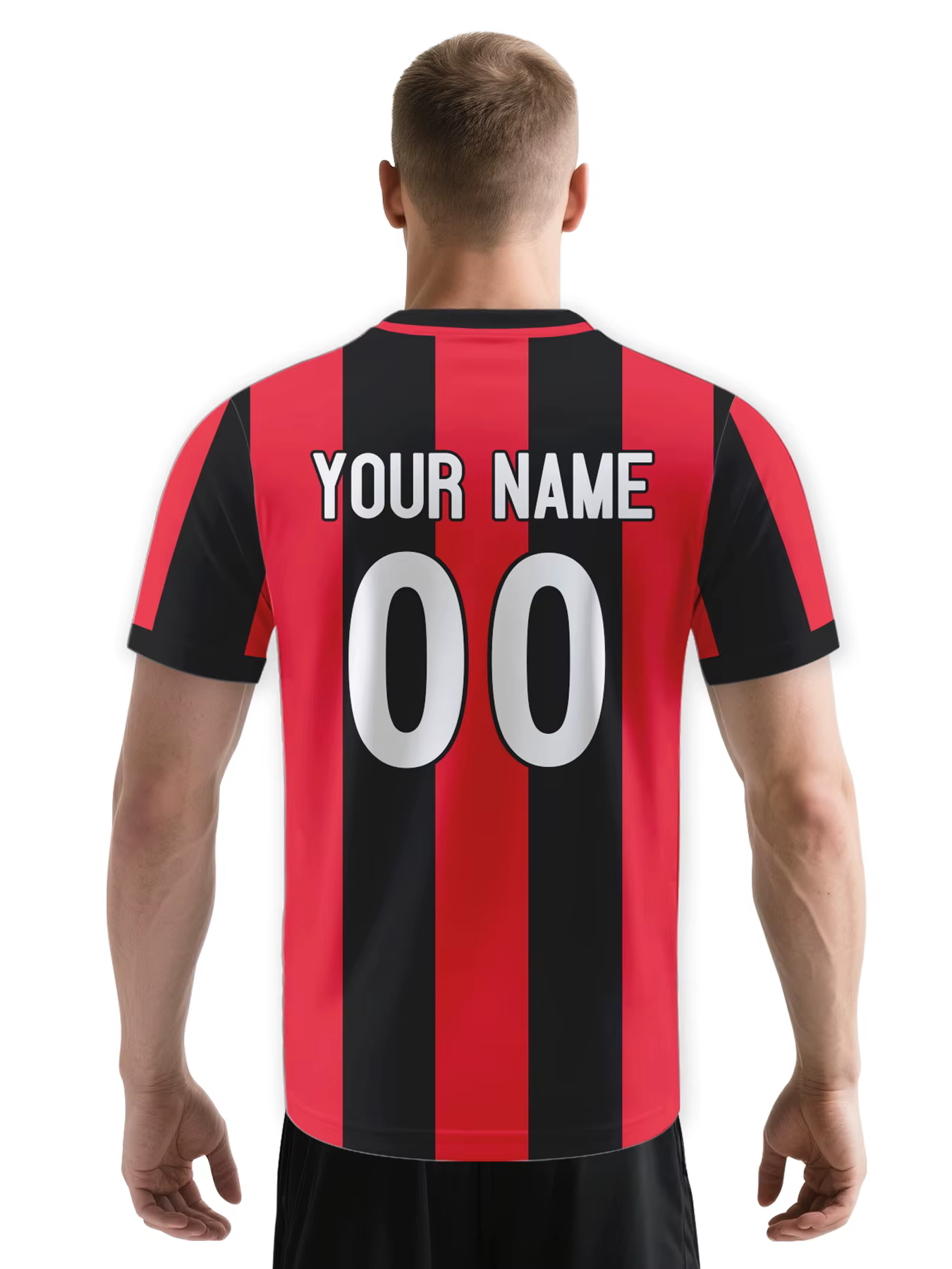 Maillot de football personnalisé avec logo, nom, numéro, chemise d'équipe de football personnalisée pour hommes, jeunes femmes, haut de football rayé rouge et noir