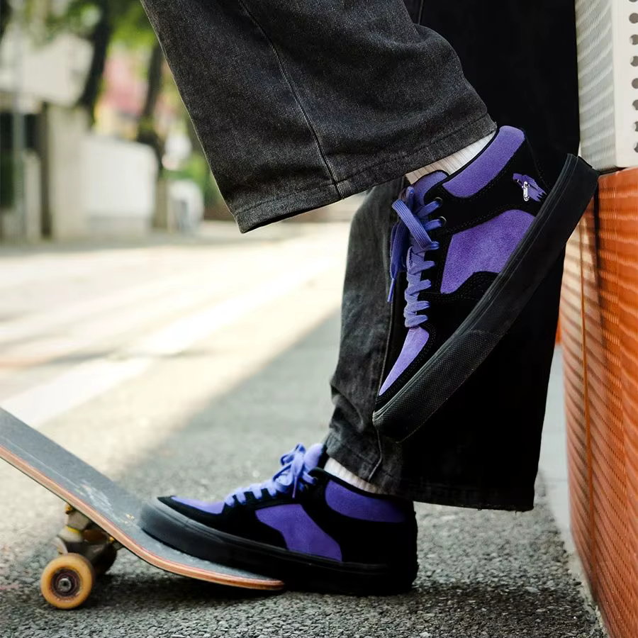 Goluck violet chaussures de skateboard pour hommes athlétique Sneaker mi-haut anti-dérapant décontracté en cuir souple à lacets respirant Tennis