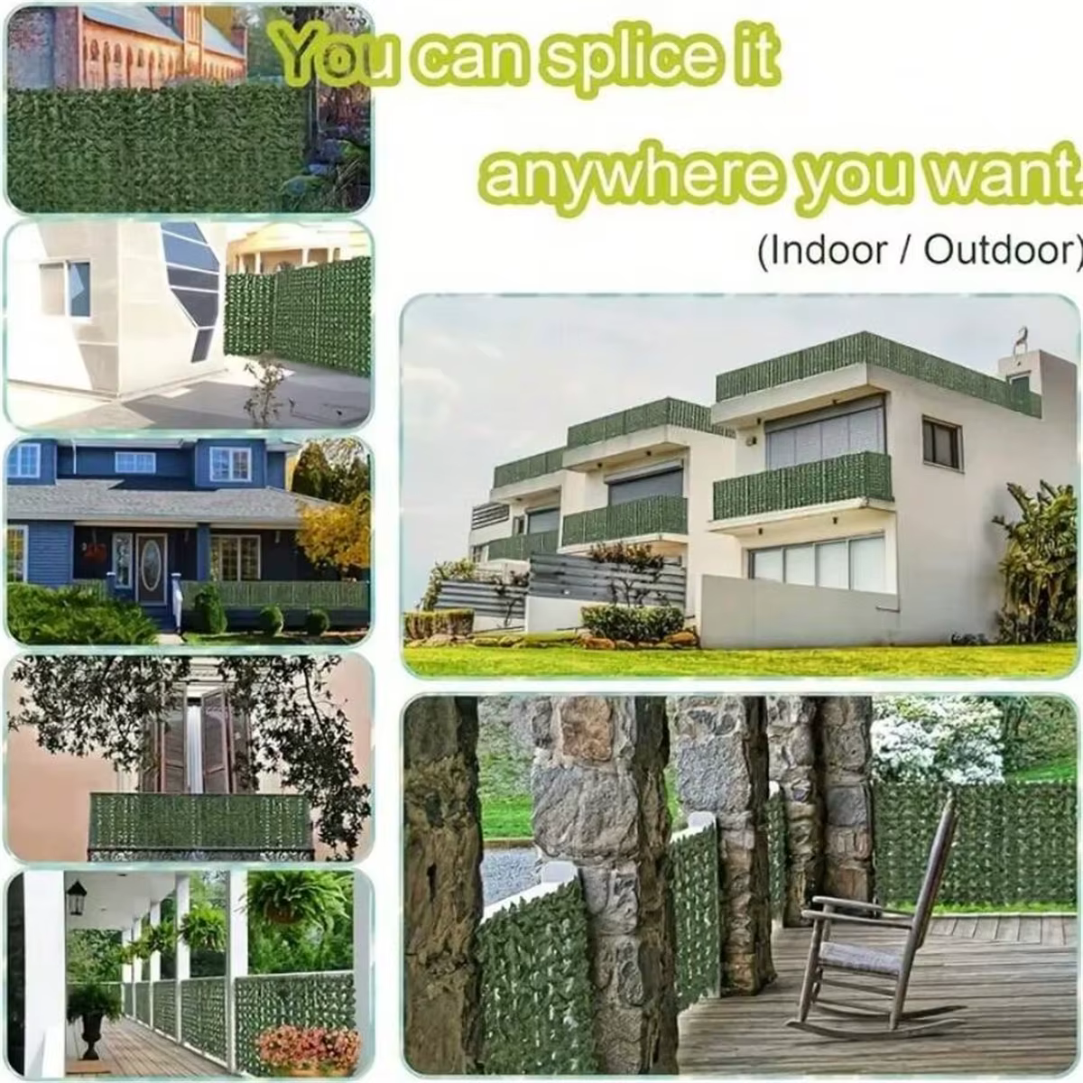 Écran mural de clôture de confidentialité de lierre artificiel, fond en plastique vert résistant aux UV pour Patio, balcon, jardin, arrière-cour, intérieur et extérieur