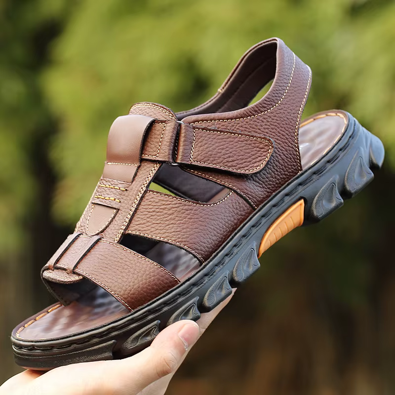 Loveontop sandales hommes nouvelles chaussures de plage pantoufles en peau de vache en plein air antidérapant
