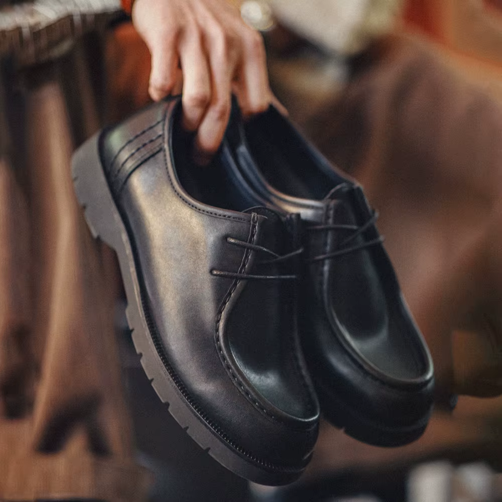 Chaussures Derby vintage noires pour hommes Maden
