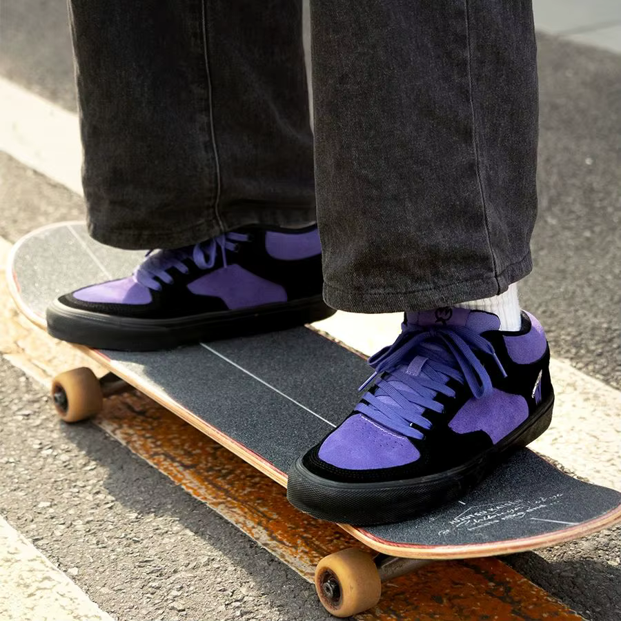 Goluck violet chaussures de skateboard pour hommes athlétique Sneaker mi-haut anti-dérapant décontracté en cuir souple à lacets respirant Tennis