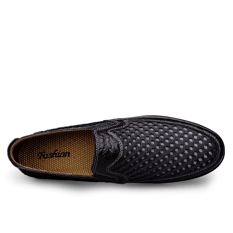 FUQIAO 2026 Nouvelles Chaussures Décontractées Homme Été Confortables en Maille Cuir Véritable Tendance Souples