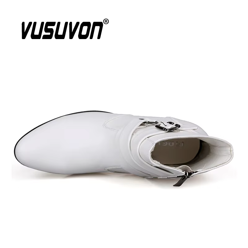 VUSUVON mode hommes printemps automne bout pointu hauteur augmenter Chelsea bottines Western haut chaussures décontractées en cuir PU