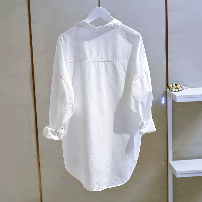 Chemises surdimensionnées en coton blanc pour femmes, chemisier tendance, double poche, manches longues, mode coréenne, Y-Female, garçon, ami, 2021