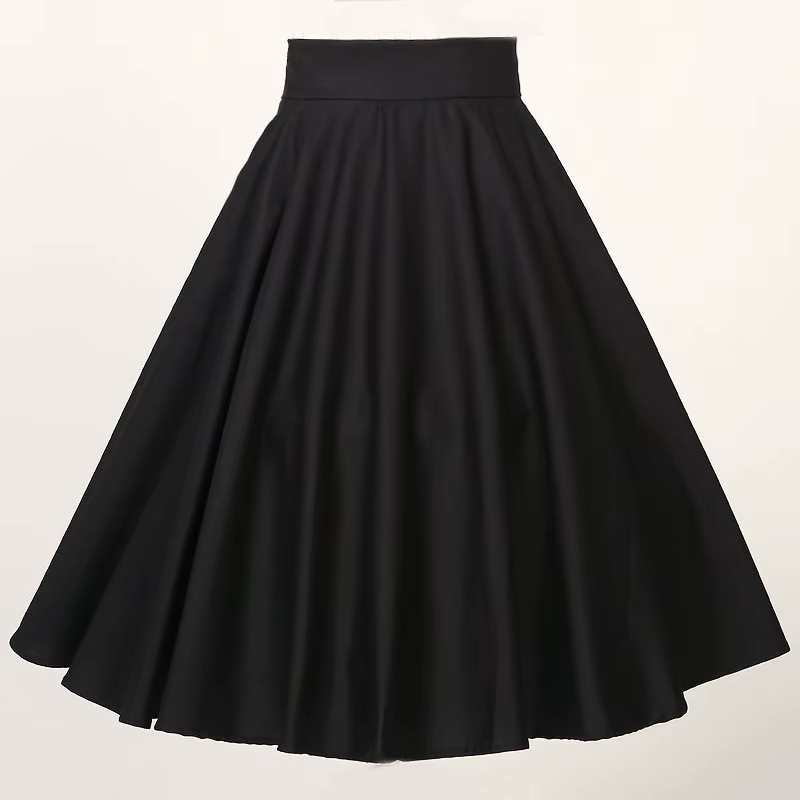 Jupes mi-longues en coton pour danse Rockabilly, vêtements de fête pour femmes, tenue de Club, cercle complet, Long patineur, noir, rouge, années 1950, 4xl, 2025