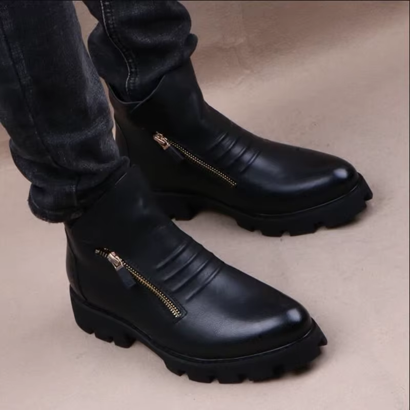 Nouvelle mode hommes plate-forme bottes noir en cuir véritable chaussures en plein air chaud coton hiver neige botte cheville botas de homens sapatos