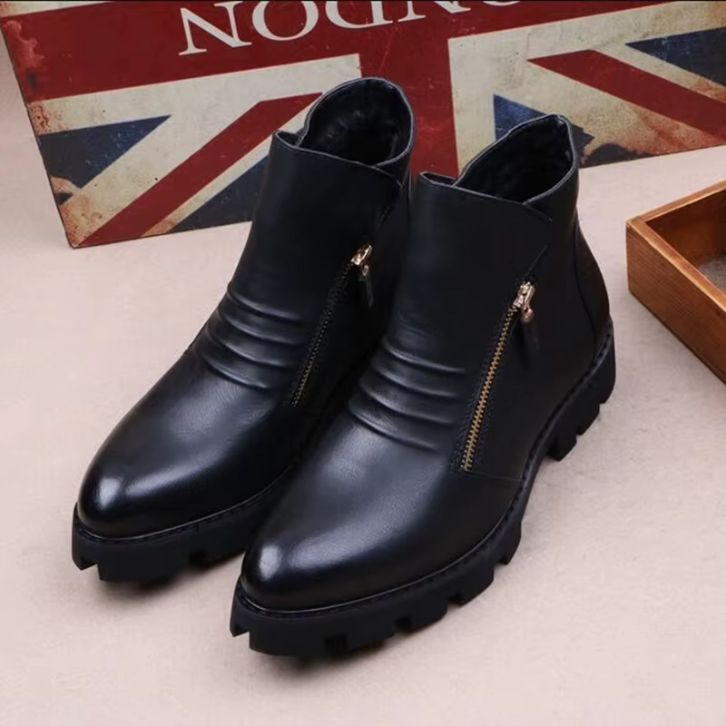 Nouvelle mode hommes plate-forme bottes noir en cuir véritable chaussures en plein air chaud coton hiver neige botte cheville botas de homens sapatos