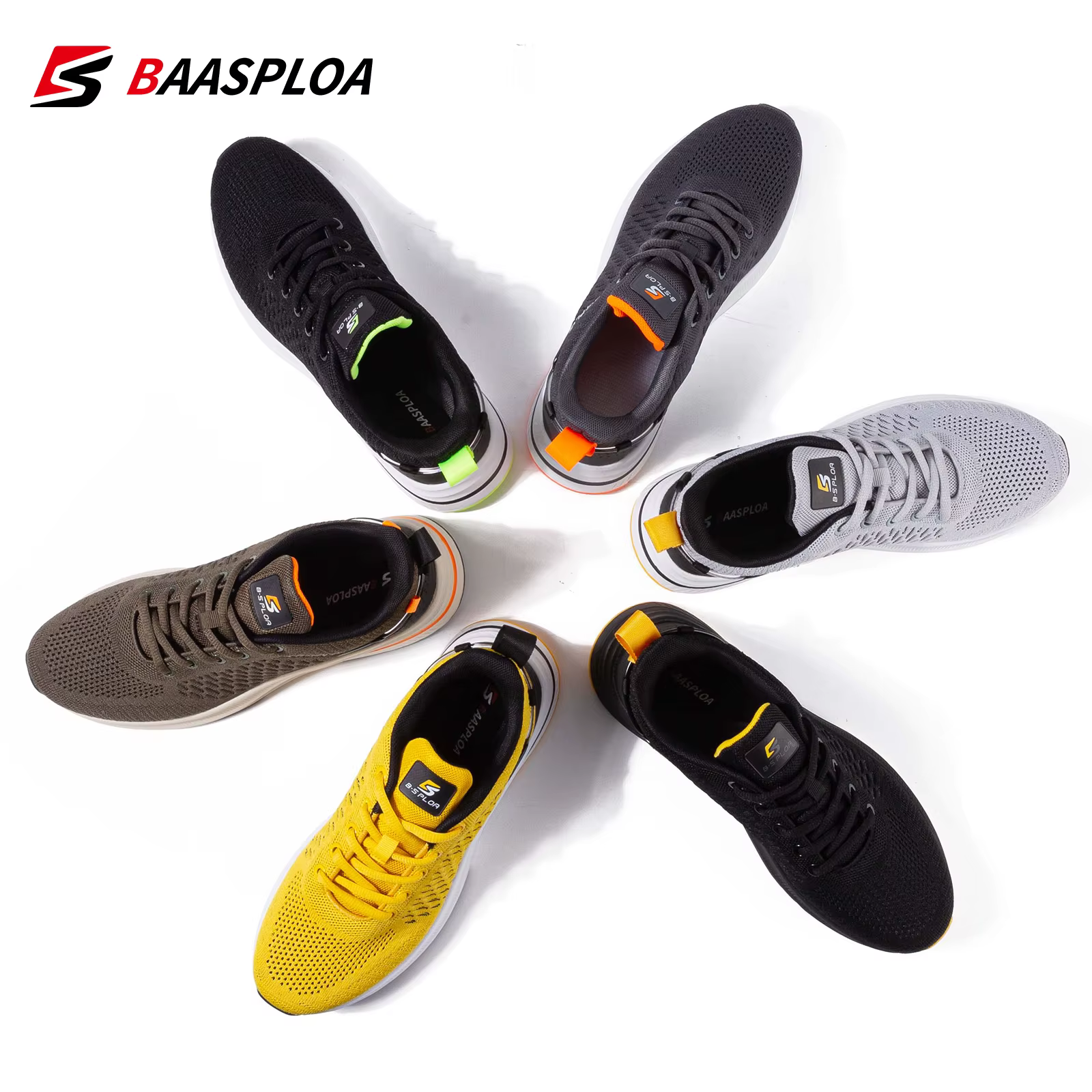 Baasploa nouveaux hommes tricot chaussures de marche décontractées respirant baskets à la mode Original léger Absorption des chocs mâle chaussure de Tennis