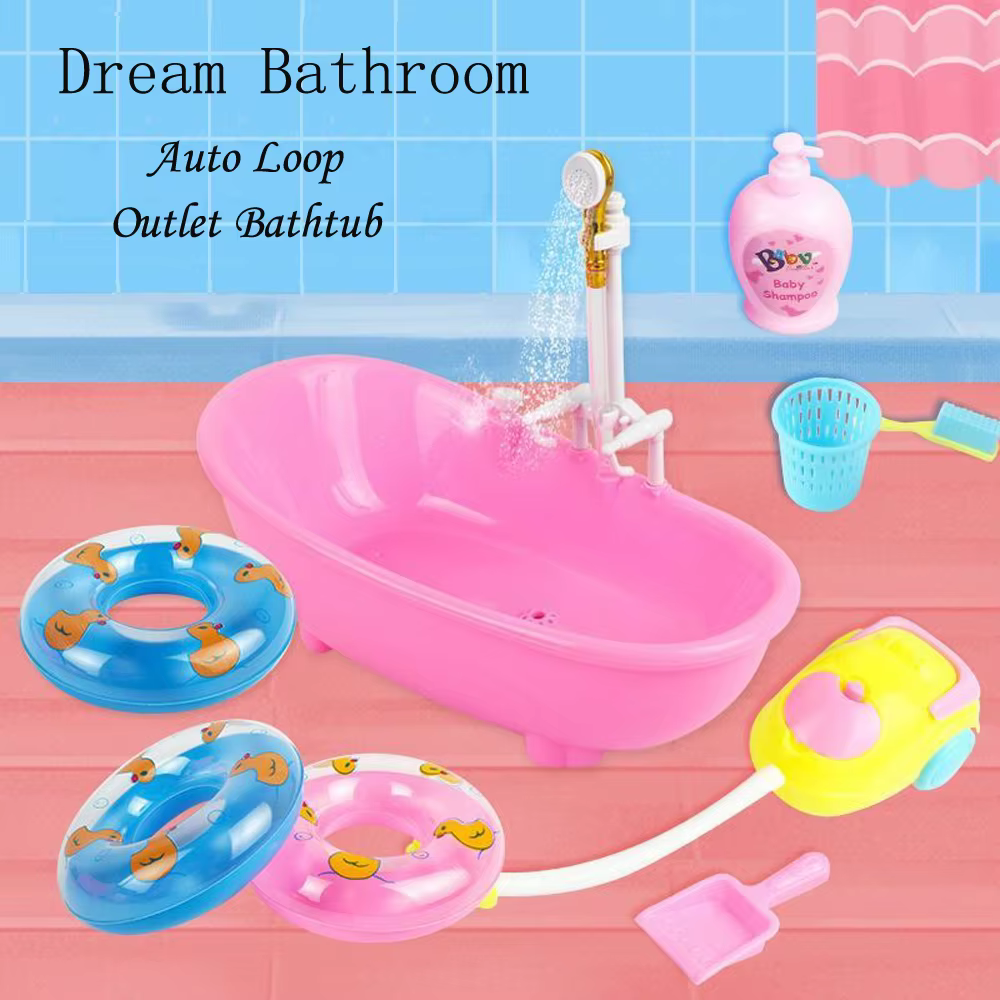 Pour Barbie poupée accessoires enfants jouer maison miniature salle de bain bain électrique pulvérisation baignoire jouet meubles