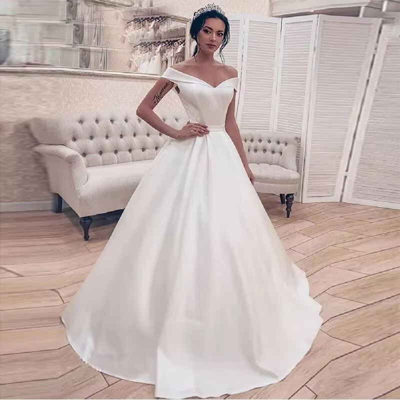 Robe de mariée personnalisée en satin ivoire sexy pour l'automne – Robe de mariée transparente pour mariage