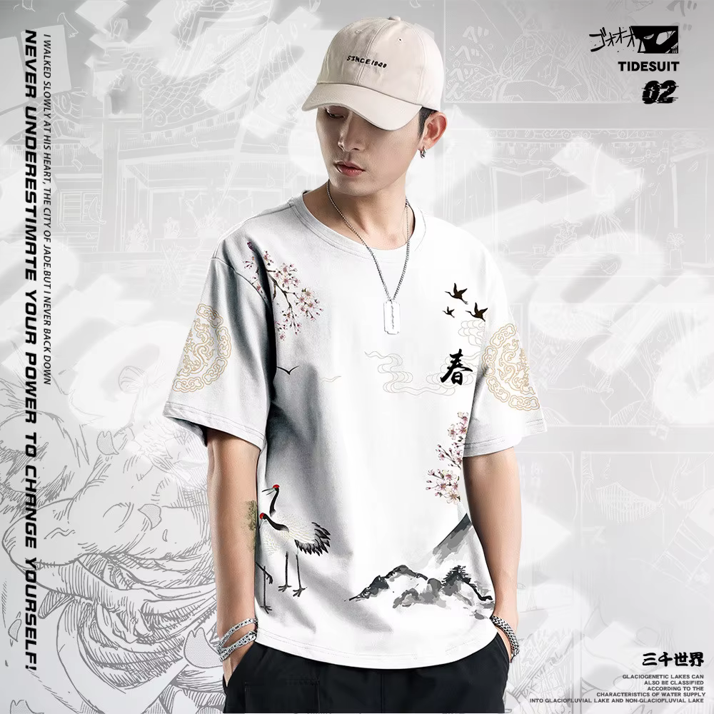 T-Shirt à Manches Courtes pour Homme, Streetwear, Hip Hop, Décontracté, Dessin Animé Imprimé, Style Japonais, Ukiyo, 2020