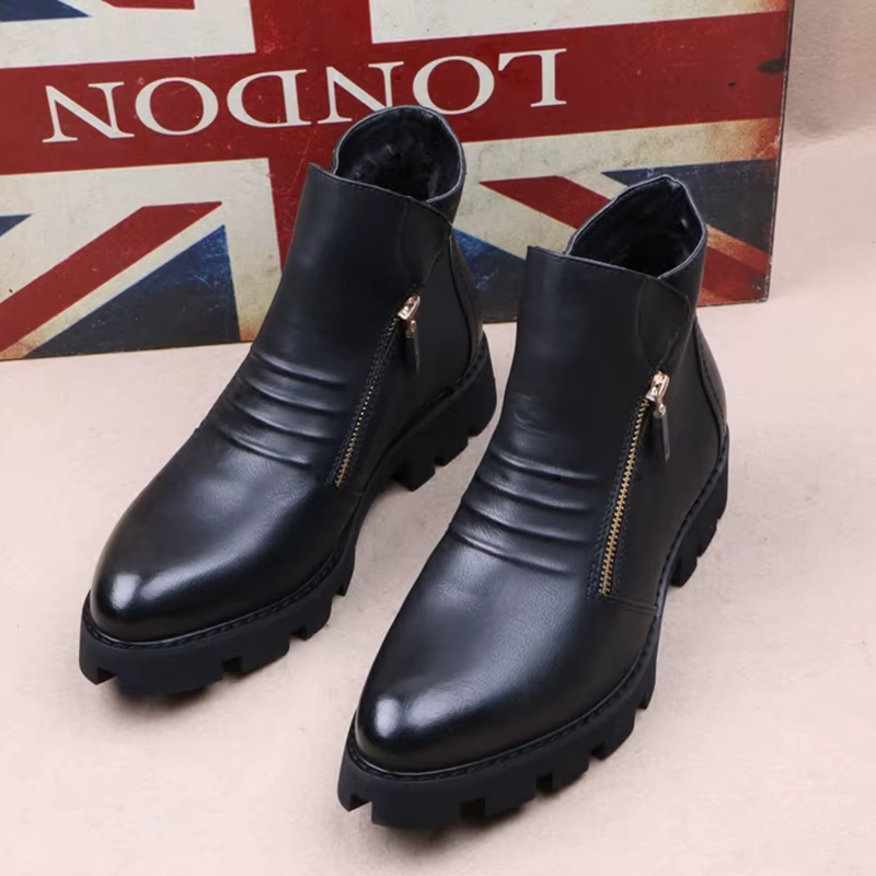 Nouvelle mode hommes plate-forme bottes noir en cuir véritable chaussures en plein air chaud coton hiver neige botte cheville botas de homens sapatos