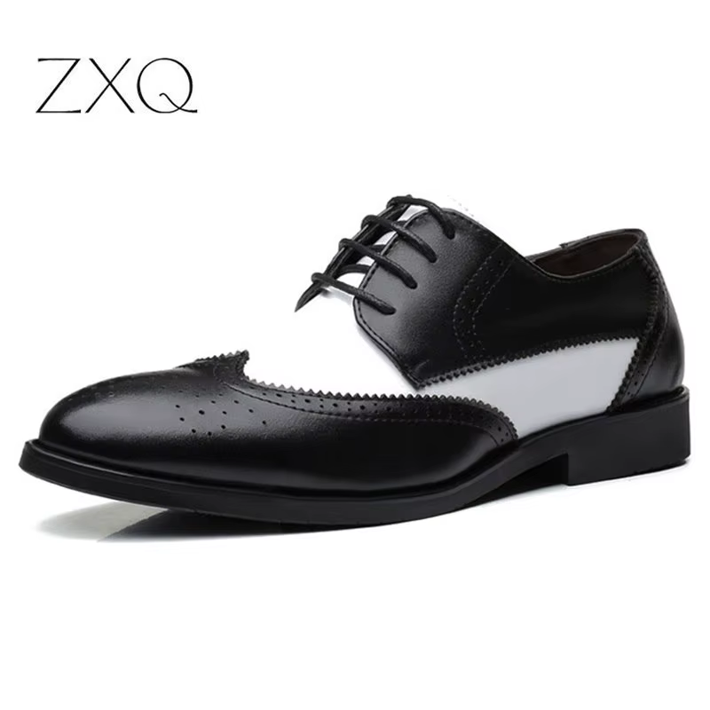 2025 Style britannique hommes tendance bout pointu richelieu chaussures hommes mariage en cuir chaussures habillées noir avec blanc chaussures formelles hommes