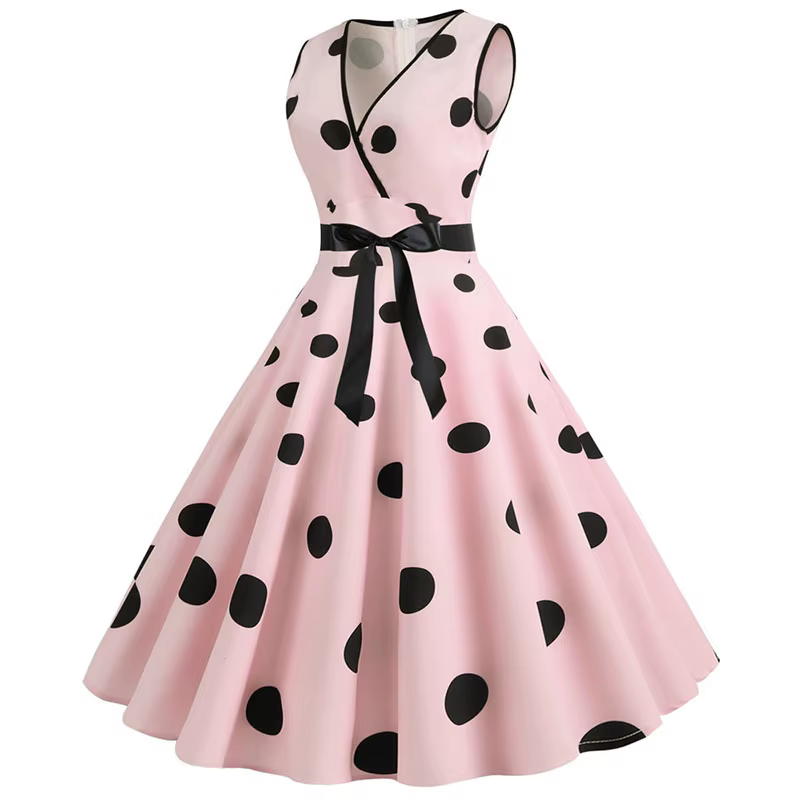 Femme robes rétro Audrey Hepburn années 1950 60 Rockabilly à pois nœud Pinup balle cultivée Robe de soirée robes