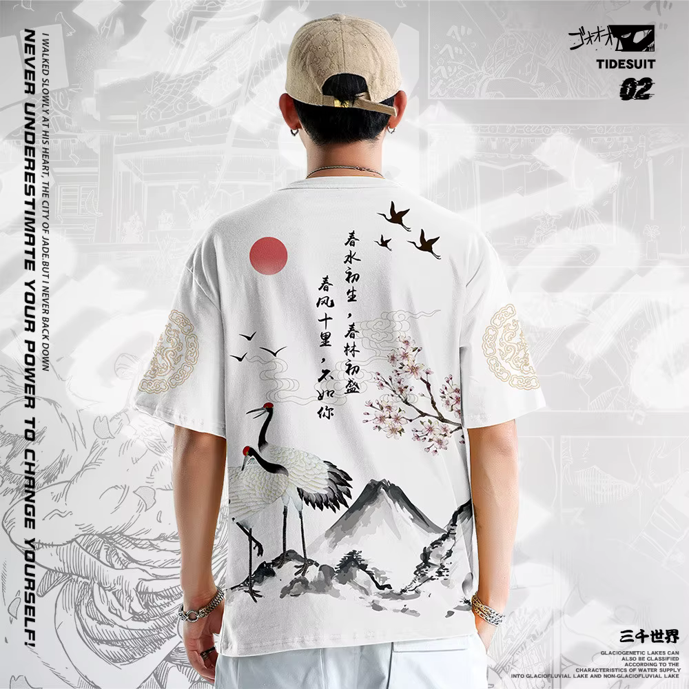 T-Shirt à Manches Courtes pour Homme, Streetwear, Hip Hop, Décontracté, Dessin Animé Imprimé, Style Japonais, Ukiyo, 2020