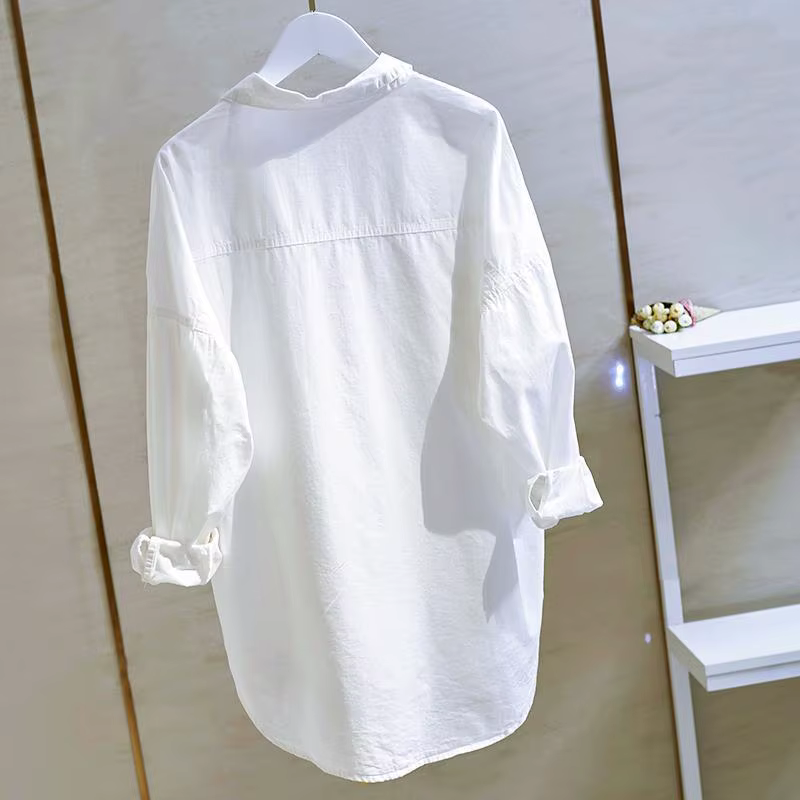 Chemises surdimensionnées en coton blanc pour femmes, chemisier tendance, double poche, manches longues, mode coréenne, Y-Female, garçon, ami, 2021