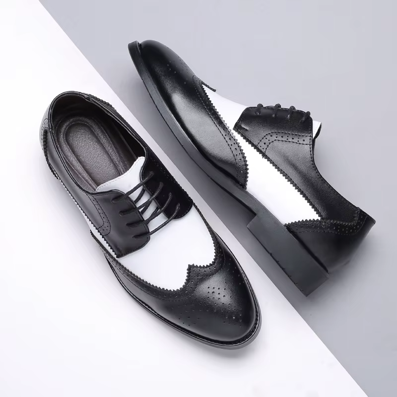 2025 Style britannique hommes tendance bout pointu richelieu chaussures hommes mariage en cuir chaussures habillées noir avec blanc chaussures formelles hommes