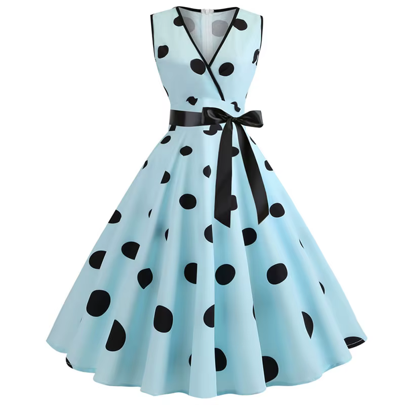 Femme robes rétro Audrey Hepburn années 1950 60 Rockabilly à pois nœud Pinup balle cultivée Robe de soirée robes