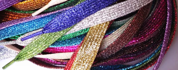 Lacets brillants colorés or et argent 16 couleurs 110 cm baskets chaussures de Sport