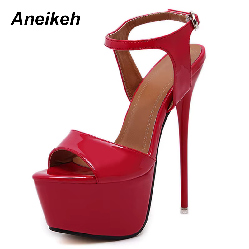 Aneikeh grande chaussure taille 41 42 43 44 45 46 sandales à talons hauts été Sexy bout ouvert robe de soirée 16CM plate-forme gladiateur femmes pompes