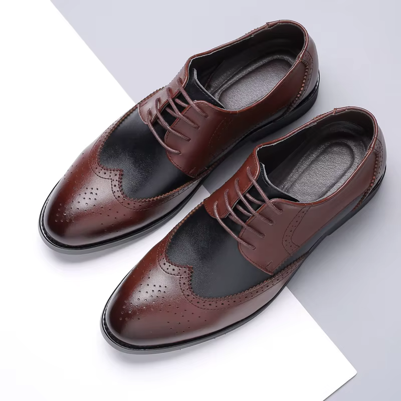2025 Style britannique hommes tendance bout pointu richelieu chaussures hommes mariage en cuir chaussures habillées noir avec blanc chaussures formelles hommes