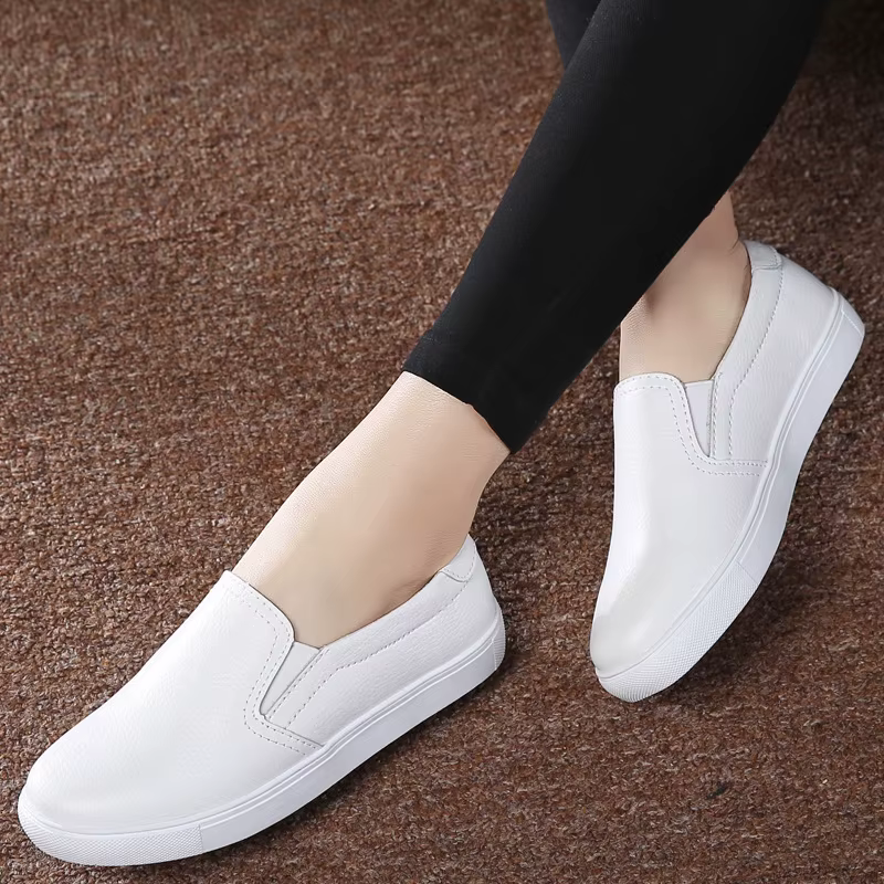 WOIZGIC Femmes Dames Femme Gril Cuir group Blanc Chaussures Plates Platforn Sneakers Slip On Soft Fellow Canized