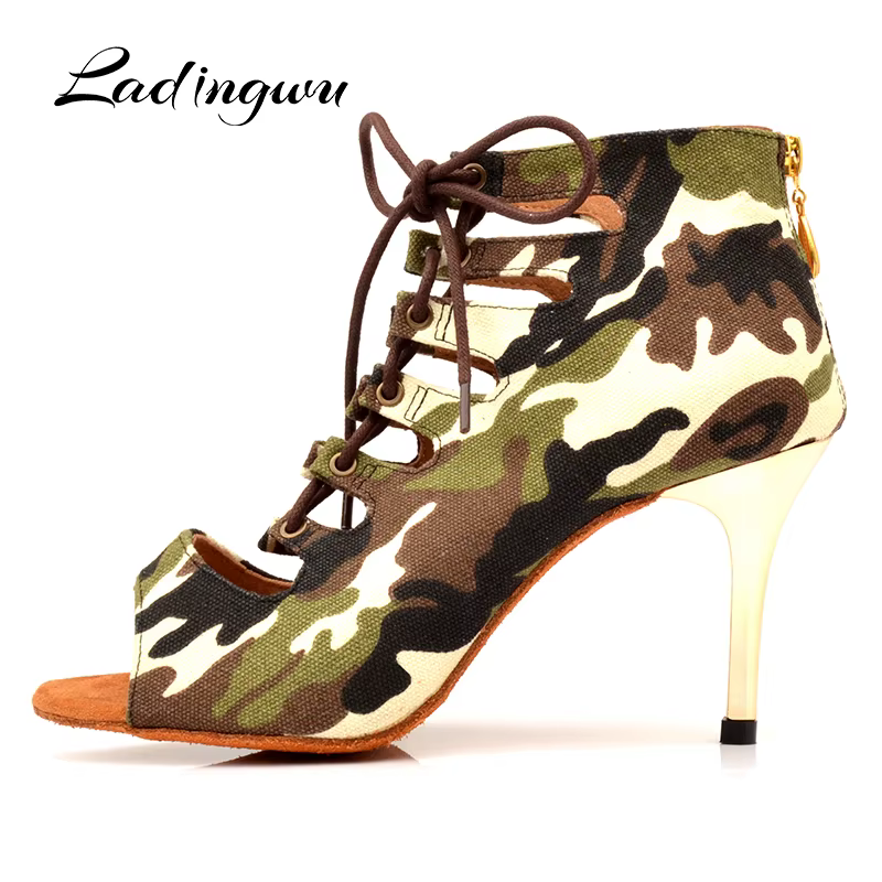 Ladingwu nouvelle marque chaussures de danse latine Camouflage toile bottes