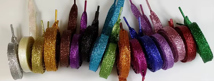 Lacets brillants colorés or et argent 16 couleurs 110 cm baskets chaussures de Sport