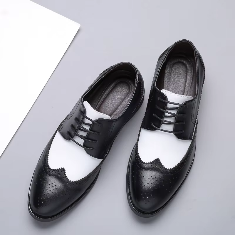 2025 Style britannique hommes tendance bout pointu richelieu chaussures hommes mariage en cuir chaussures habillées noir avec blanc chaussures formelles hommes