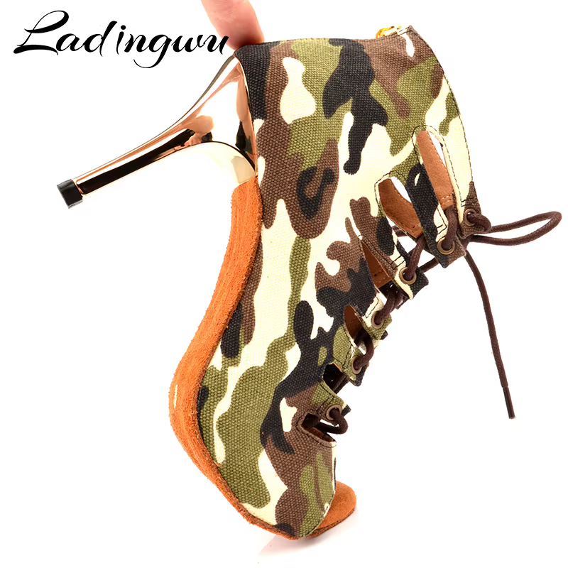 Ladingwu nouvelle marque chaussures de danse latine Camouflage toile bottes