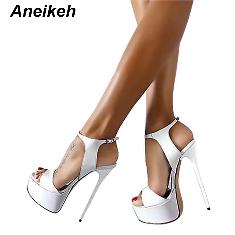 Aneikeh grande chaussure taille 41 42 43 44 45 46 sandales à talons hauts été Sexy bout ouvert robe de soirée 16CM plate-forme gladiateur femmes pompes