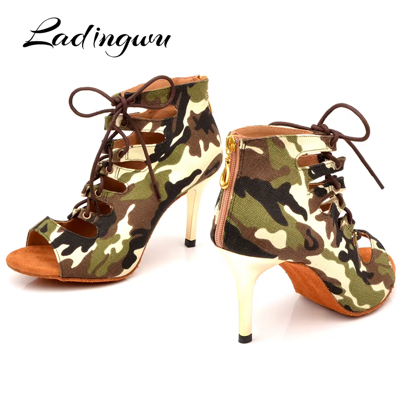 Ladingwu nouvelle marque chaussures de danse latine Camouflage toile bottes