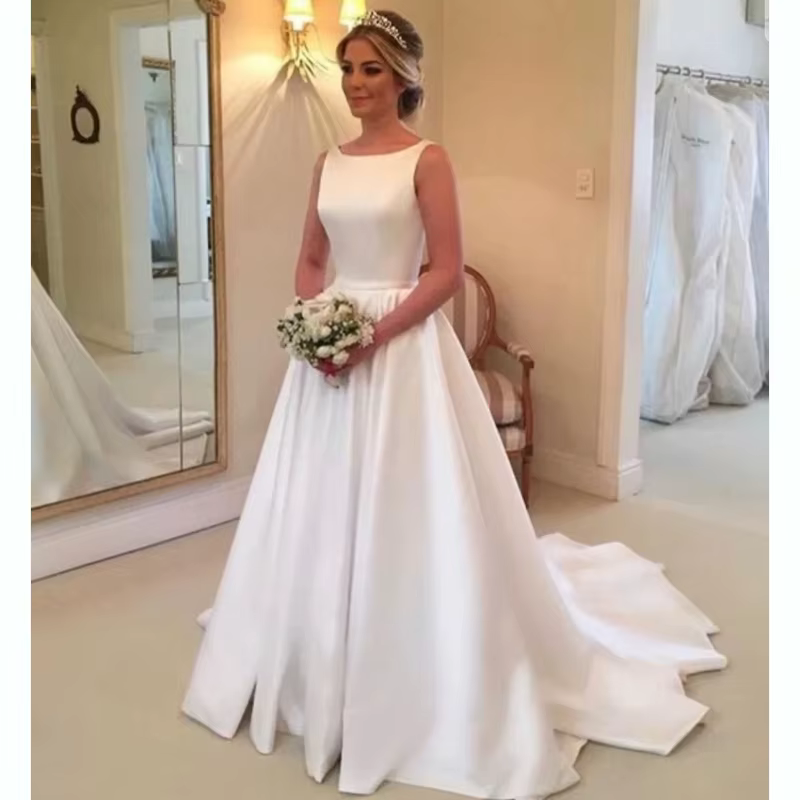 Robe de mariée personnalisée en satin ivoire sexy pour l'automne – Robe de mariée transparente pour mariage