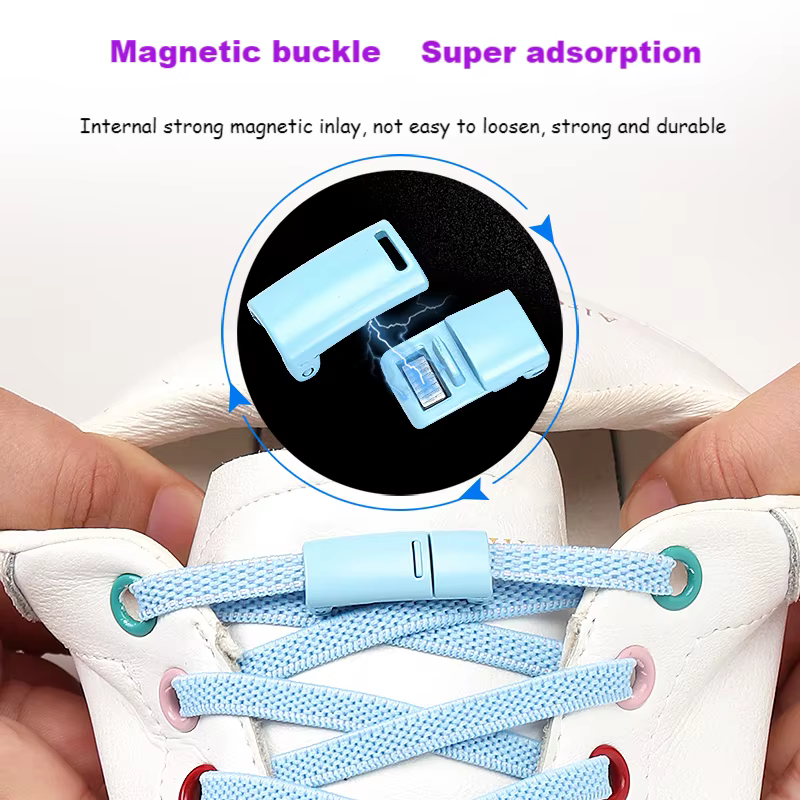 Lacets à fermeture magnétique multicolore sans attache pour chaussures de sport pour enfants et adultes rapide convient