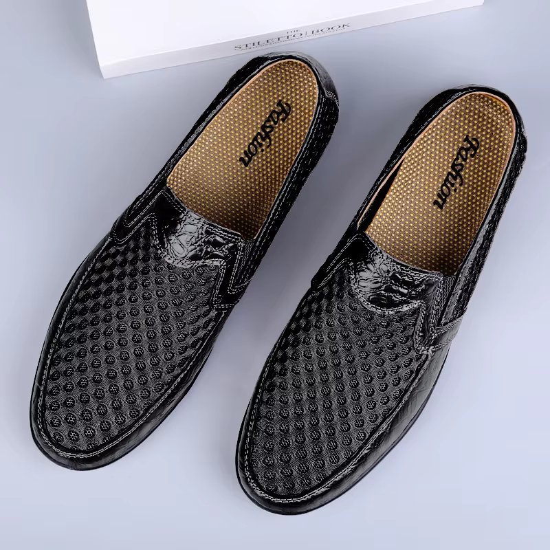 FUQIAO 2026 Nouvelles Chaussures Décontractées Homme Été Confortables en Maille Cuir Véritable Tendance Souples