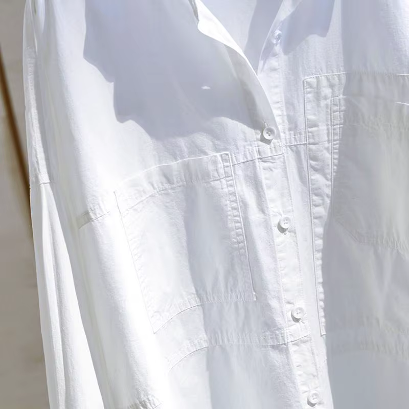 Chemises surdimensionnées en coton blanc pour femmes, chemisier tendance, double poche, manches longues, mode coréenne, Y-Female, garçon, ami, 2021