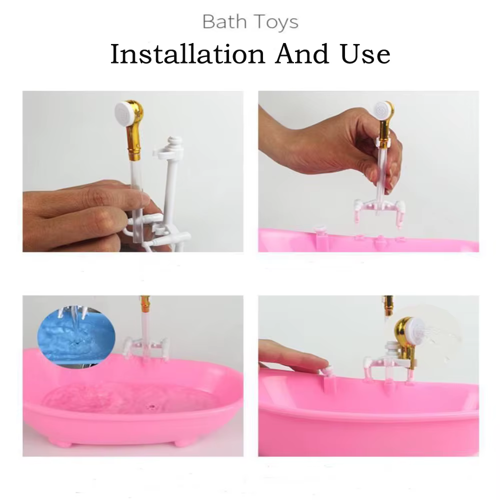 Pour Barbie poupée accessoires enfants jouer maison miniature salle de bain bain électrique pulvérisation baignoire jouet meubles