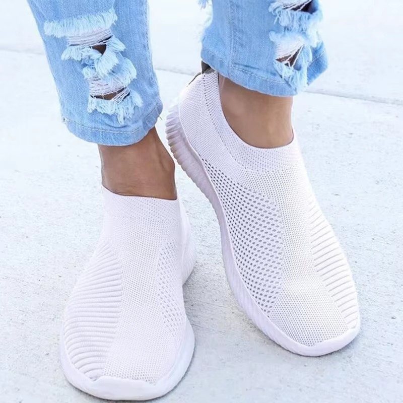 Femmes plat sans lacet Chaussures blanches Femme léger blanc baskets été automne