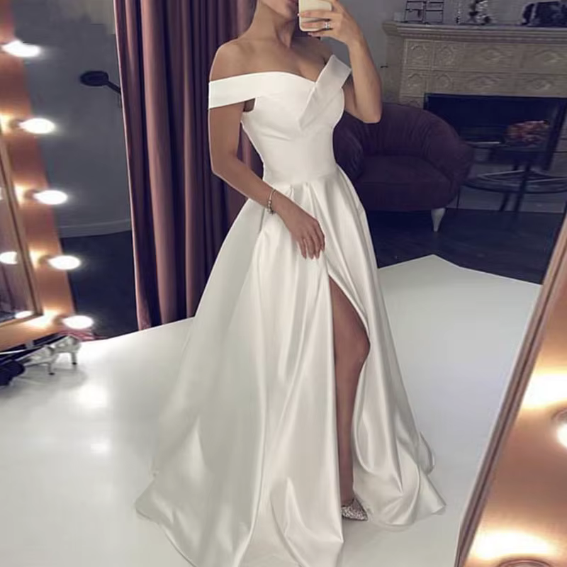 Robe de mariée personnalisée en satin ivoire sexy pour l'automne – Robe de mariée transparente pour mariage
