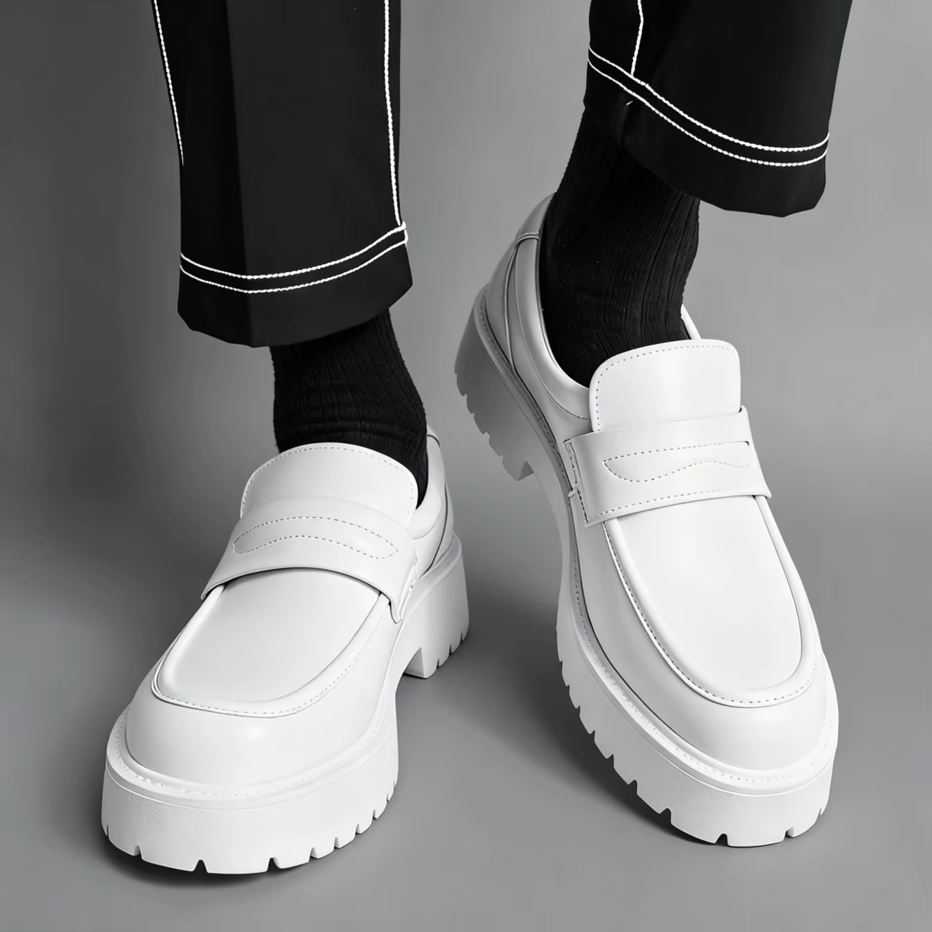 Mocassins Penny Classiques à Semelle Épaisse pour Hommes – Chaussures Habillées Blanches Formelles pour Gentleman