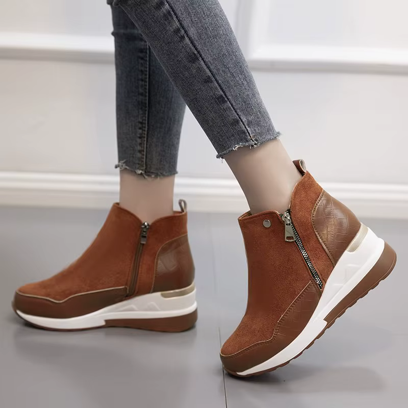Nouvelles femmes bottines coton chaussures bottes de neige compensées mode automne hiver fermeture éclair chaud en peluche solide plates-formes coréen décontracté court