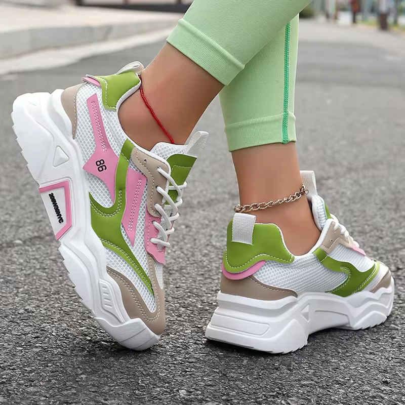 Mode mélange couleur baskets pour femmes printemps automne respirant maille chaussures de Sport femme à lacets fond