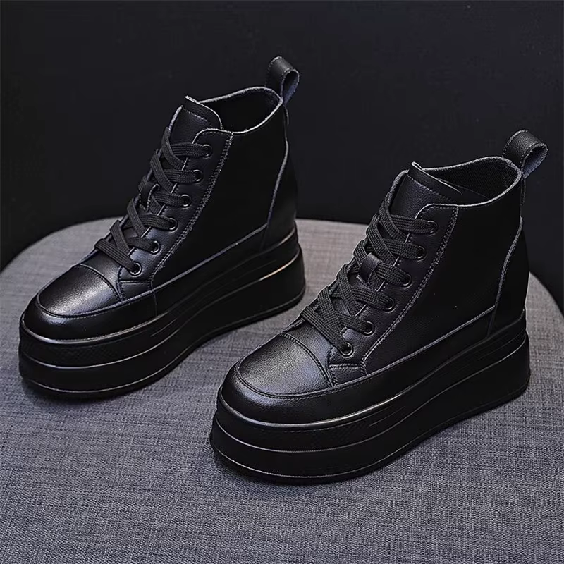 Femmes baskets hautes plate-forme respirant en cuir véritable chaussures printemps dame