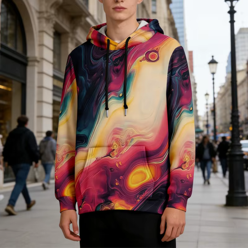 Sweat à capuche surdimensionné pour hommes, imprimé d'art abstrait moderne, pull à capuche avec poche, Streetwear, mode Couple
