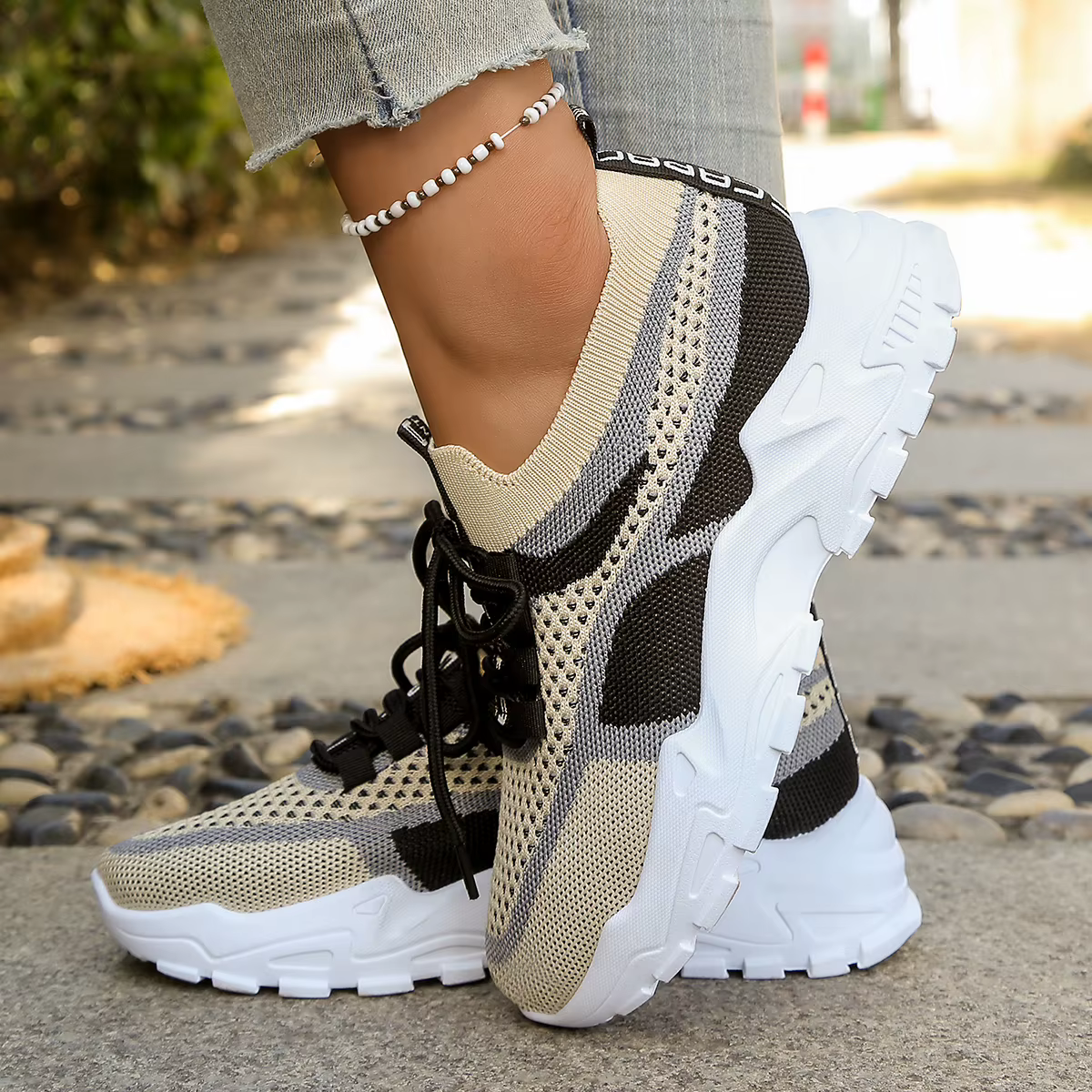 Chaussures pour femmes - Chaussures de sport décontractées été 2026, respirantes et légères, bicolores ou monocolores, chaussures de travail tendance
